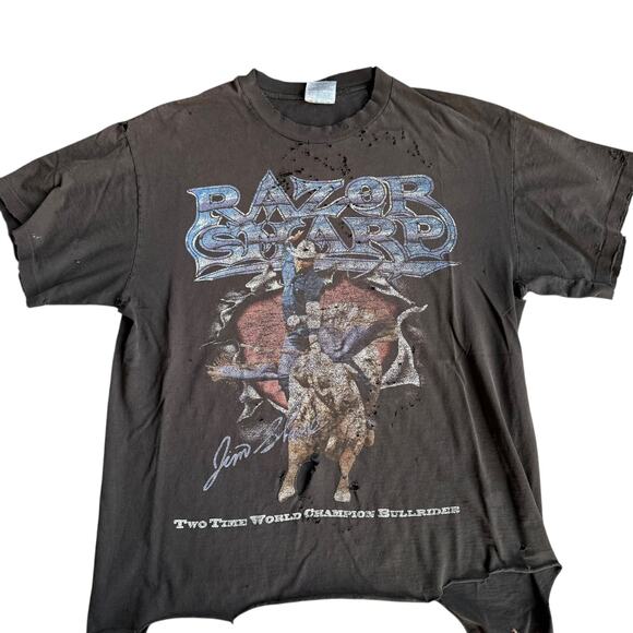 Distressed Jim Sharp Razor Bull Rider Rodeo Tee Shirt Mens Small - Picture 3 of 5